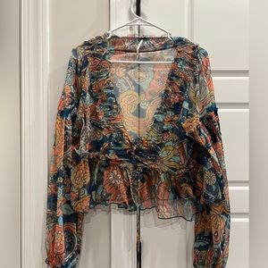 Free People Plunge Neck Paisley Blouse!